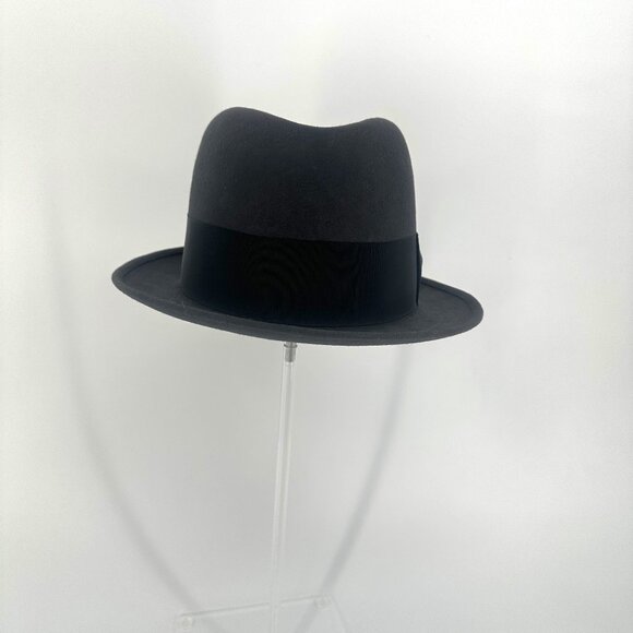 Vintage Royal Stetson Charcoal Felt Fedora Hat 7 1/8 Harry Levinson Men's USA - Picture 1 of 8